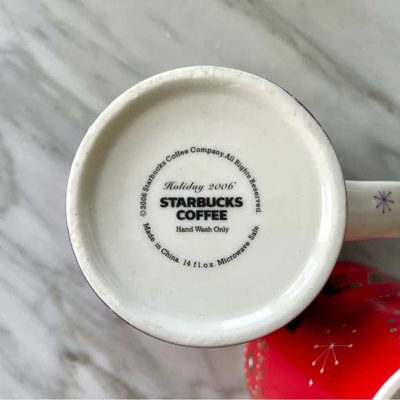 Starbucks•Holiday 2006•Set of Two (2) Mugs~PEACE (Red)+WISH (Purple)•14 fl oz - Picture 10 of 12